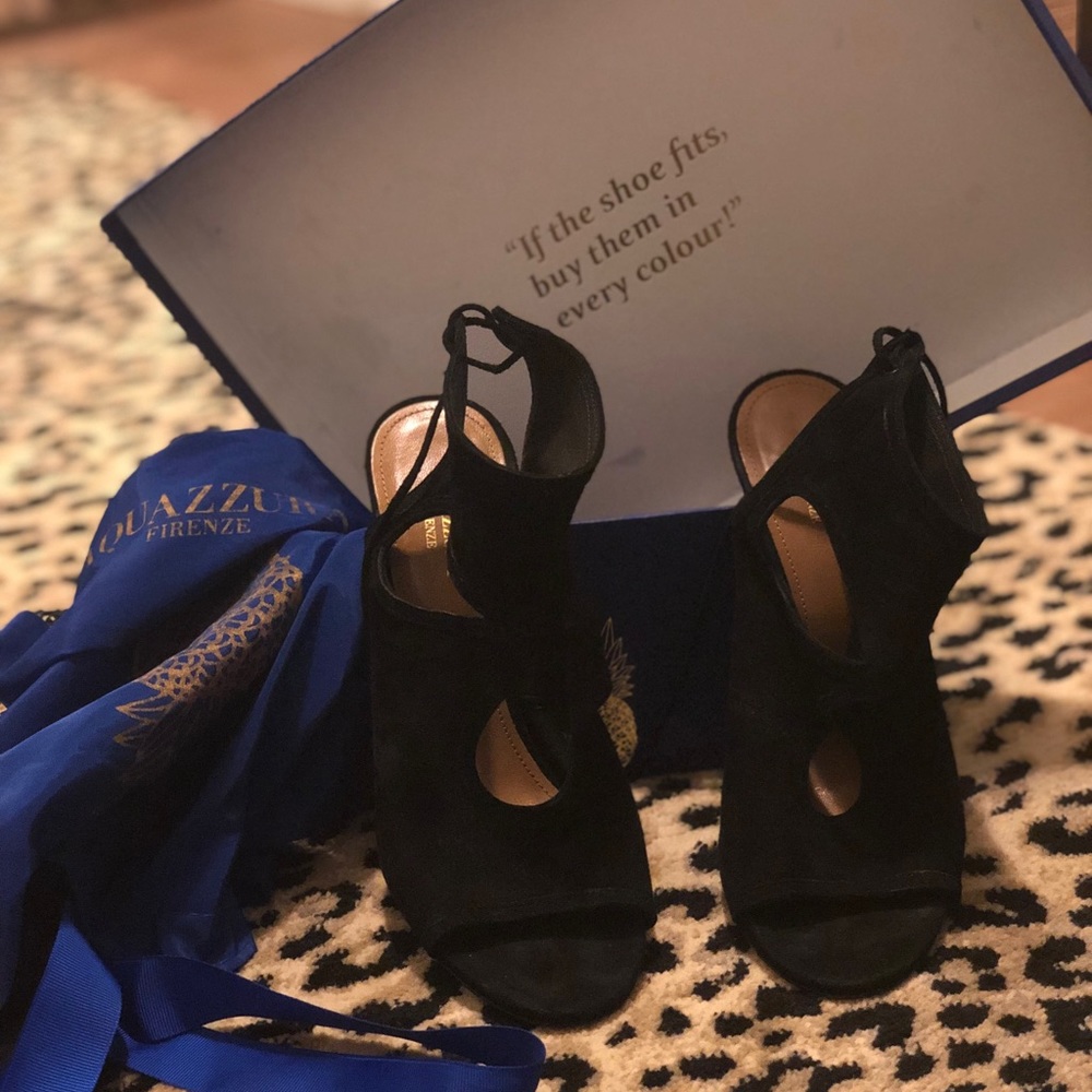 Aquazzura Black Suede Lace-Up Peep-Toe Sandals - Picture 2 of 8